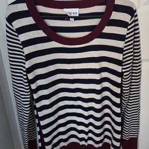 Olive & Oak Striped Sweater with Burgundy Highlights